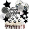Tortendeko Geburtstag Schwarz, 19 Stück Kuchen Dekoration Geburtstag, Glitzer Happy Birthday Cake Topper Tortendeko Geburstagstorte, Kuchen Deko mit Konfetti-Luftballons und Papierfächer