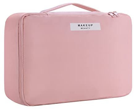 Grande Trousse de Toilette Voyage Trousse de Maquillage Femme Sac Cosmétique Organisateur Trousse Toilette avec Séparateur Transparent et Poignée