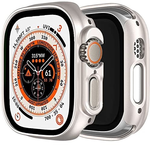 Miimall Compatibile con custodia per Apple Watch Ultra 49 mm, telaio rigido in PC senza pellicola protettiva, sottile e leggera, custodia anti-goccia per Apple Watch Series 8 Ultra 49 mm starlight