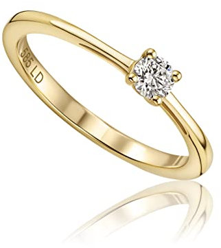MIORE Diamant Schmuck Damen Solitär Verlobungsring mit 0.15 Ct Diamant Ring aus Gelbgold 14 Karat (585) Gold