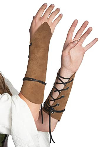 Wikinger Armschienen Mittelalter Renaissance Kunstleder Arm Rüstung Ritter Bracer LARP Halloween Cosplay Kostüm (Braun)