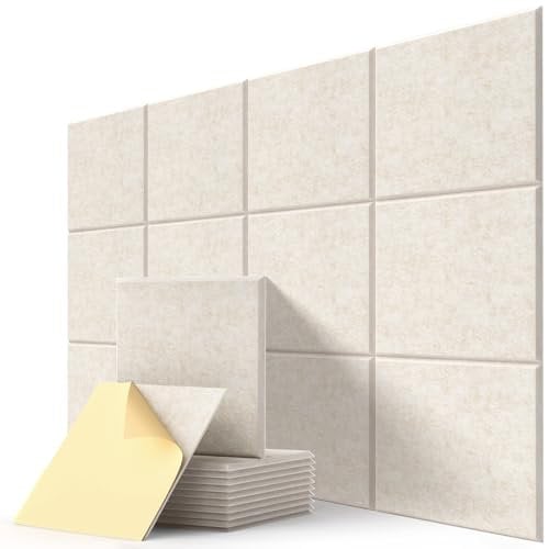 Sound Proofing Panels, Kuchoow Acoustic Panels Self-Adhesive, 12 Pcs High Density Soundproofing Panels for Ceiling/Door/Wall Decoration and Acoustic Treatment (12 X 12 X 0.4) Beige