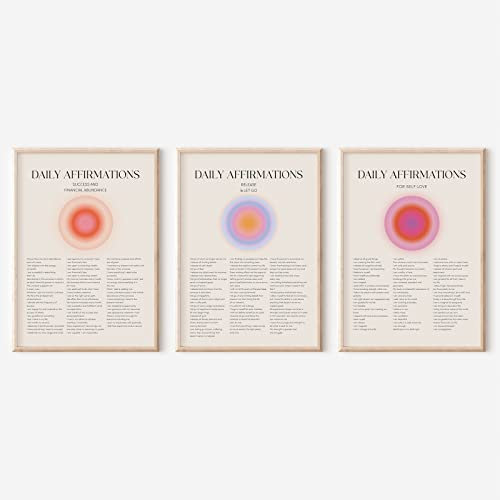 FEOFTIE Aura-Poster Mind Body Soul Wandkunst Engel Nummer Poster Positive Affirmation Wandkunst Spirituelle Poster Tägliche Bestätigung Poster Retro Malerei Engel Zahlen Drucke 40x61 cmx3 ungerahmt