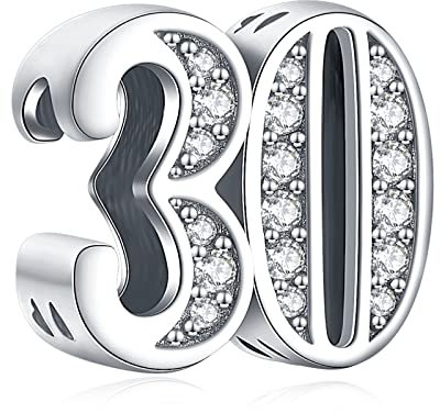 Amuefer Number 30 Charms für Armbänder Brithday Jahrestag Bead 925 Sterling Silber Anhänger Geschenk für Frauen Armband Halsketten