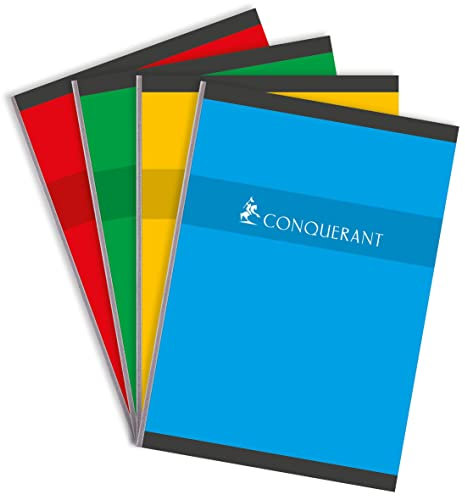 Conquérant Cahier A4 Grands Carreaux Seyès 288 Pages Brochées Couverture Carte Coloris Assortis