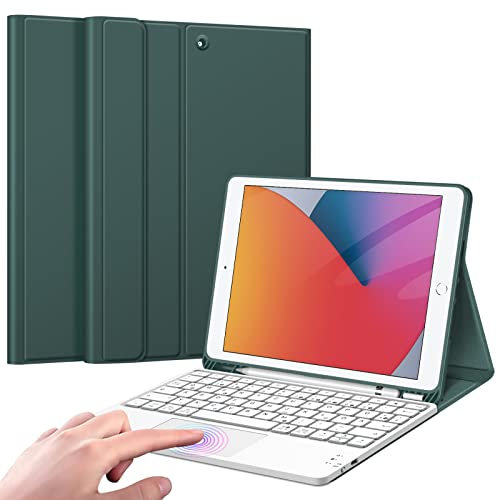 Fintie Tastatur Hülle für iPad (9. / 8. und 7. Generation - 2021/2020/2019), iPad 10.2 Zoll Deutscher Tastatur mit Touchpad Magnetisch Abnehmbarer Keyboard, Nachtgrün