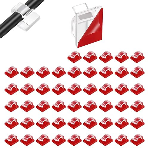 VIEVRE Kabelhalter Selbstklebend, 50 Stück Kabelclips, Kabelhalter klein, Selbstklebende Kabelhalter Kabelclips, Kabelklemmen Selbstklebend, Kabelclips Selbstklebend, Kabel Clips(Klein, Transparent)