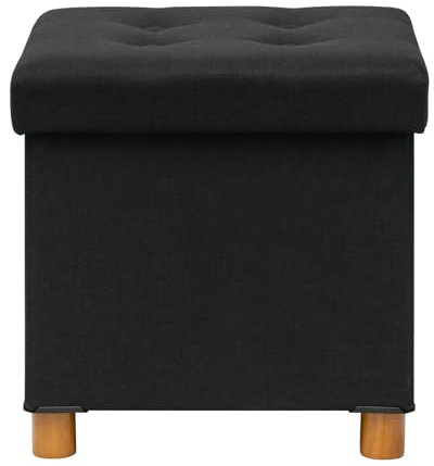 Bonlife Folding Ottoman Coffee Table with Storage,Toy Box Storage with Tray,Footstool Seat with Legs for Living Room,Black Linen Fabric,38x38x38cm