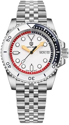 Pagani Design Orologio da Uomo Automatico Super Luminoso Data Giorno NH36 Meccanico in Acciaio Inossidabile 100M Orologi Subacquei da Polso(Giubilare Bianco)