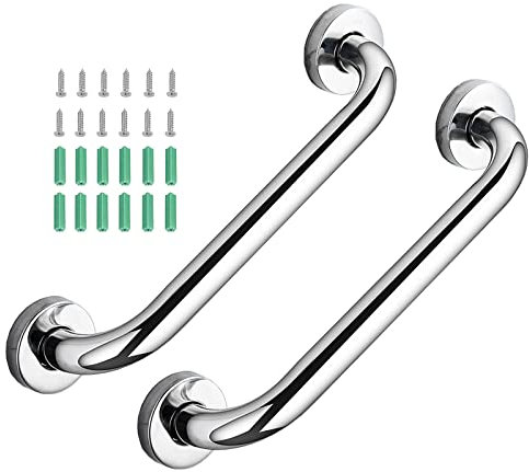 2 Stück rutschfeste Dusch-Haltegriffe für Badezimmer, Chrom-Edelstahl-Handlauf – Sicherheit Behinderungshilfe & Ausrüstung Badehandgriffe, Badezimmer-Haltegriff für Toilette, Treppen (30cm, Silber)