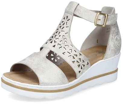 Rieker Damen Keilsandalen 67481, Frauen Sandalen,Freizeitschuhe,offene Schuhe,Strandschuhe,Keilsandaletten,Keilabsatz,hoch,beige (60),41 EU / 7.5 UK