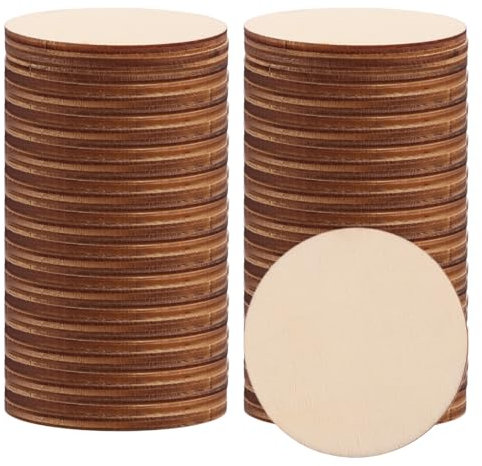 WOPPLXY 200 Pièces Rond Bois, 5 cm Rondin de Bois 2,5 mm d’Epaisseur pour Décorations, Peinture, Pyrogravure