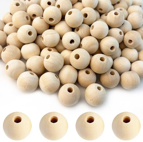 Diompirux 120 Stück 20mm Holzperlen Natur, Runde Holzperlen zum Auffädeln, Unbehandelte Perlen, Natürliche Lose Spacer Perlen für Bastelarbeiten, dekorative Accessoires, für DIY Schmuckarmbänder
