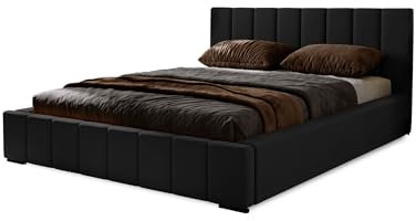 MARPUR Polsterbett Nero mit Kopfteil, 160x200 cm, Doppelbett mit Bettkasten und Lattenrost aus Holz, Velourstoff: Schwarz