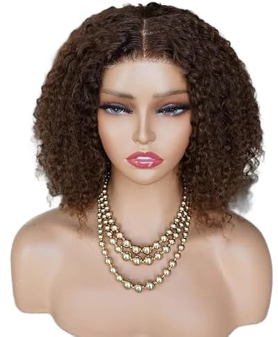 BIVVI Perücke Go Glueless Perücke Jerry Curly 4x4 vorgeschnittene Perücke mit Spitzenverschluss, braune brasilianische Echthaarperücken für Frauen, bereit zum Tragen