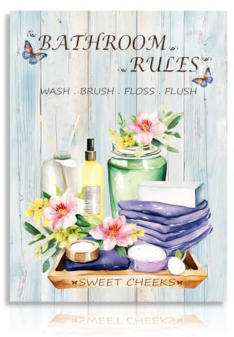 Dazzlewall Bauernhaus Botanische Wandbilder Rustikale Blumen Schmetterling Bad Flasche Leinwand Bilder für Bad Toilette Deko 30x40 cm Ohne Rahmen