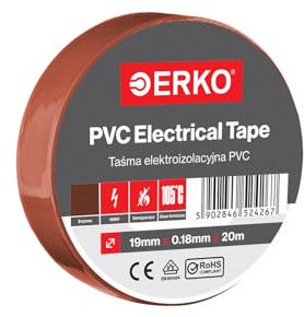 ERKO Nastro Isolante elettrico marrone 19 mm x 20 m PVC Per isolare Riparare e legare, nastro adesivo, Per tensioni fino a 6 kv, elettrici professionali, flessibile, autoestinguente