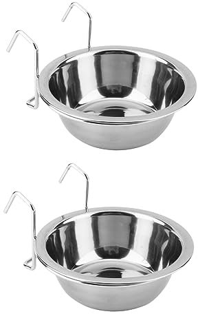 Angoily 2pcs Stainless Steel Hanging Dog Bowls Medium Size Cage Water Feeder Sturdy Mounts Suitable for Crate and Kennel Use