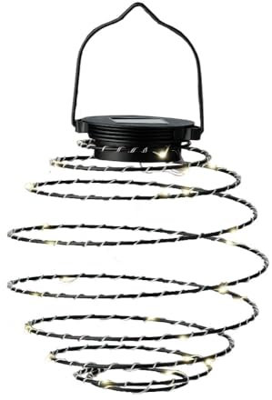 zeitzone LED Lampion Solar Metall Spirale Schwarz Laterne zum Aufhängen Warmweiß Ø 16cm