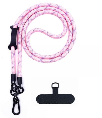 Huakaile Detachable Nylon Mobile Phone Lanyard Universal Adjustable Phone Strap Crossbody Thick Rope CellPhone Neck Strap with Hook Wrist Strap Patch for Most Smartphones （Pink）