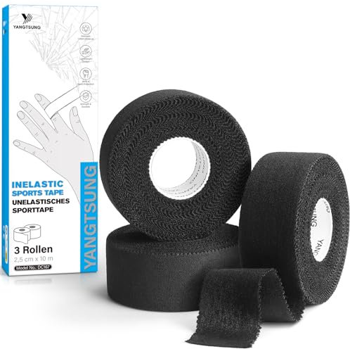 YANGTSUNG Zinc Oxide Tape, 3 Rolls Sports Strapping Tape, Blister Prevention Tape for Ankle, Toe & Finger, Athletic Tape & Non-Slip Grip Tape for Football, Rowing, Running & Weightlifting, Black