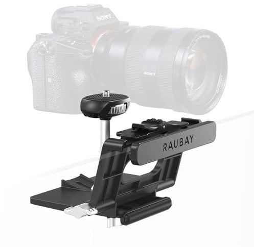 RAUBAY Monitor Camera Mount Stand, Hanging Webcam Clamp with 1/4 Screw, MILC Monitor Top Support for Live Stream, etc. Compatible with Curved Monitors, Maximum Width up to 1.4