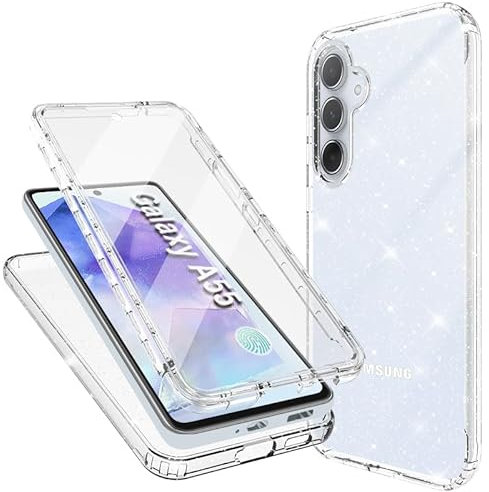 Mosoris Cover per Samsung A55 5G, Glitter Silicone Antiurto 360 Gradi con Protezione Schermo Integrata Morbido TPU Bumper Trasparente Full Case Fronte Retro Cover Custodia Samsung Galaxy A55