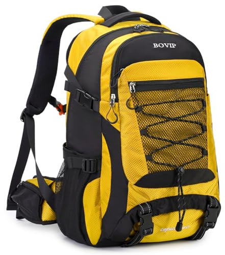 BOVIP Wanderrucksack, 40 l, wasserdicht, leicht, Tagesrucksack, Reise, Sport, Camping, Rucksack für Damen und Herren, Gelb