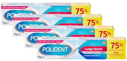 Adesivo Per Apparecchi Dentali, LUNGA TENUTA. Più Forza In Ogni Morso. Forte Tenuta Per Tutto Il Giorno 70g (4 Confezioni)