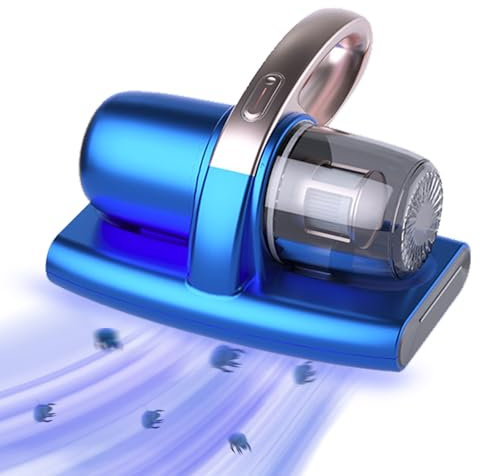 HAMON Handheld Mattress Vacuum Cleaner 8000Pa Suction Bed Vacuum Cleaner With UV Light Dust Mites Cleaner with HEPA Filter, High-frequency Double Beat Cordless Strong Deep for Bed Sofa Carpets (Blue)