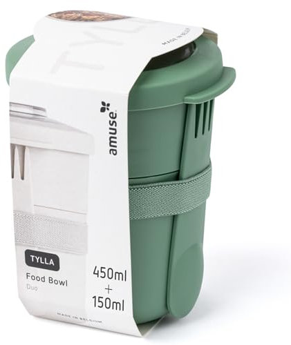 Amuse Müslibecher To Go | 450ml + 150ml | ideal für Overnight Oats, Granola, Meal Prep | Joghurtbecher To Go, Porridge Becher To Go | Geeignet für Gefrierfach, Mikrowelle & Spülmaschine | Sage