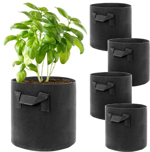 GROOFOO 5 Stück Pflanzsack,Stofftopf 11L mit Griff,Kartoffelsack zum Pflanzen,Wiederverwendbarer Kartoffelsack,Pflanzensack aus Vliesstoff,für Den Anbau von Kartoffeln,Gemüse, Blumen, Früchte (3 Gal)
