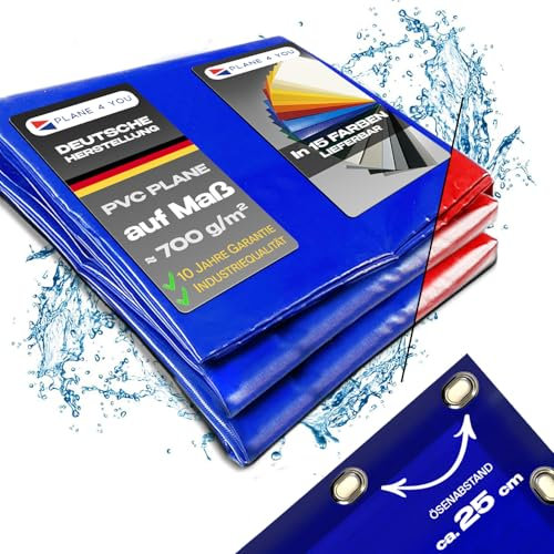 Abdeckplane nach Maß I Breite bis 2,40 m x Länge bis 17m I mit Oval-Ösen - Abstand 25 cm I PVC LKW Plane in 15 Farben auf Wunschmaß I Gewebeplane I Sonnensegel I Tarp I mit Randverstärkung