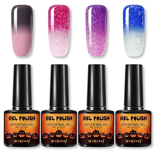 4 Farben Farbwechselnder Gel Nagellack Set - Temperaturänderung Farbtemperaturregelung, Farbwechsel, Trocknend & Langanhaltend UV-Nagellack - Ungiftiger (Bunt A, 4x)