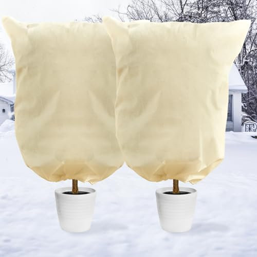 DazSpirit 2 Piezas 60x80 cm Vellón de Protección contra Congelación para Invierno, Tela Antiheladas para Plantas con Cordón, Cubre Plantas Protege de Las Heladas, Invierno, Animales