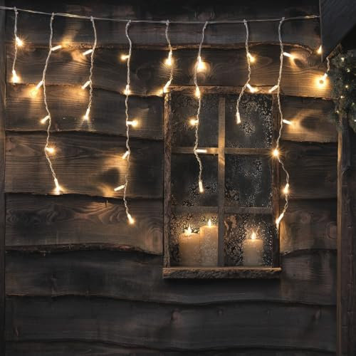 Lights4fun Core Connect Dual LED 2m LED Eiszapfen Lichterkette mit Fernbedienung Outdoor Weihnachtsbeleuchtung Außen Eiszapfen Lichterkette Dimmbar