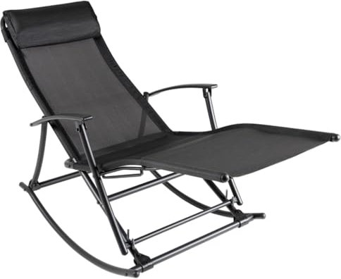 Outdoor-Möbel, Sitzgelegenheiten, Outdoor-Stühle, Gartenschaukelstuhl, Stahl und Textilene, Schwarz