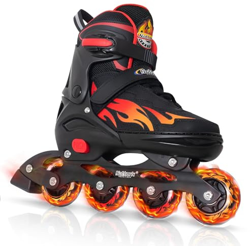 Nattork Adjustable Inline Skates for Kids and Teens, Nezha Inferno Skates Indoor and Outdoor Blades Rolle for Boys Girls Youth Aged 6-16, Adult Beginners Flame Style