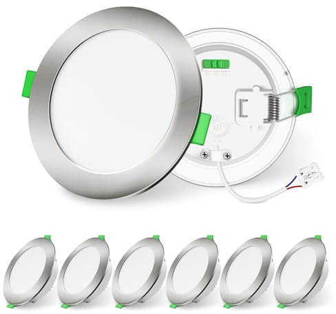 ALUSSO LIGHTING Nickel Gebürstet Einbaustrahler LED Spots 230V Dimmbar 10W 1050lm Einbauleuchten Hohe Helligkeit, 3000K 4000K 6500K Deckenspots Ultra Flach Deckenleuchte IP44 für Badezimmer, 6er Set