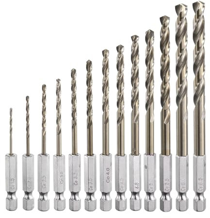 sourcing map M35 High Speed Steel Cobalt Twist Drill Bit Set 1.5/2/2.5/3/ 3.2/3.5/4/4.5/4.8/5/5.5/6.0/6.5mm with 1/4 Hex Shank Jobber Drill for Metal, Steel, Copper, Aluminum, Zinc Alloy