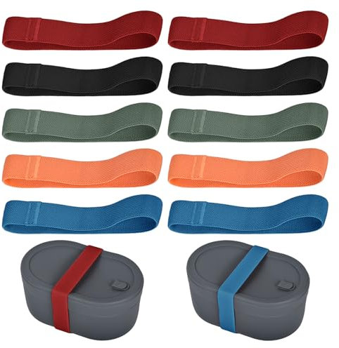 Sxutop 10 Stück Bento Box Gurt Lunchboxen Gummiband Tragbare in 5 Farben Elastische Befestigungsgurte für Lunchboxen Nylon Bento Box Band für Schule Büro Camping Outdoor Picknick Reise (25mm)