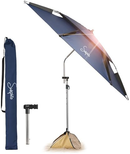 Sunphio Ombrellone da Spiaggia 220 cm Antivento Resistente, Ombrello Mare Portatile Grande, Ombrelloni da Spiaggia Anti UV 50, Parasole Viaggio Telescopico, Robusto e Compatto