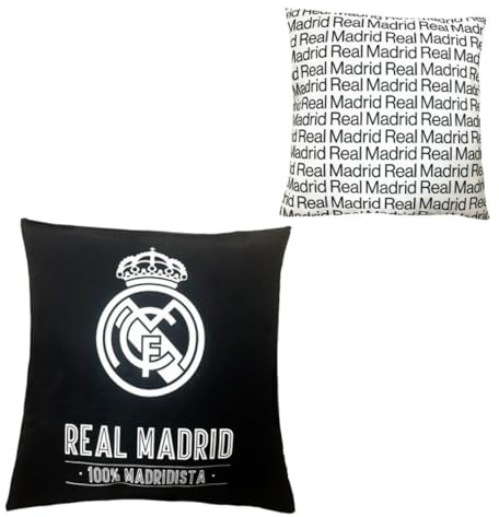 Real Madrid Offizielle Kissen, 40 x 40 cm, 100 % Polyester, Doppel-Design, Qualität und einzigartiger Stil, Schwarz