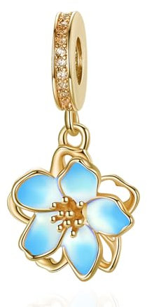 Rimgoris Bracelets en argent sterling 925 pour femme, collier avec pendentif en or pétales de fleurs de cerisier bleu, bracelet avec breloque pour la fête des Mères et zircone