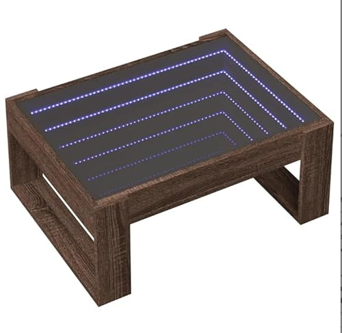 Eleganz Couchtisch mit Infinity- - Braun Eichen-Optik 70x53x30 cm - Moderner Holztisch mit Glasplatte - Perfekt für Wohnzimmer & kleine Räume