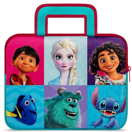 Pebble Gear Disney Kindertasche 8 Zoll - blau/ pink/ türkis - Tragetasche geeignet für Kinder-Tablets & Nintendo Switch, Platz für Spielzeug & Zubehör, Bunte Tablet-Tasche im Disney-Design (Aqua)