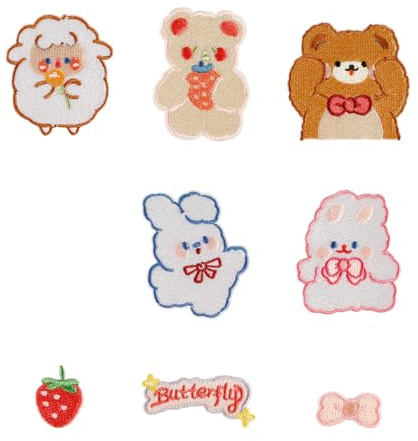 8 Stück bestickte Aufnäher mit Kaninchen, Cartoon-Tier-Aufnäher, zum Aufbügeln, für Taschen, zum Aufbügeln