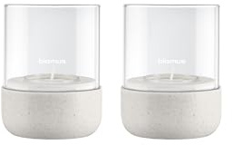 blomus Windlicht Set 2 Stück -Calma- | Farbe Moonbeam | Größe XS | Aus Polyresin und Glas; Für stimmungsvolles Kerzenlicht; Ø 7 x H 9,5 cm