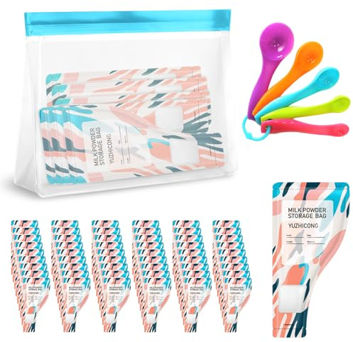 SparkleJoy Lot de 60 sachets portionnaires en poudre de protéine, 5 | Lot de 60 sacs doseurs jetables avec inscription - 5 cuillères - Sac de rangement - Anti-fuite - Portable - Pour fitness et