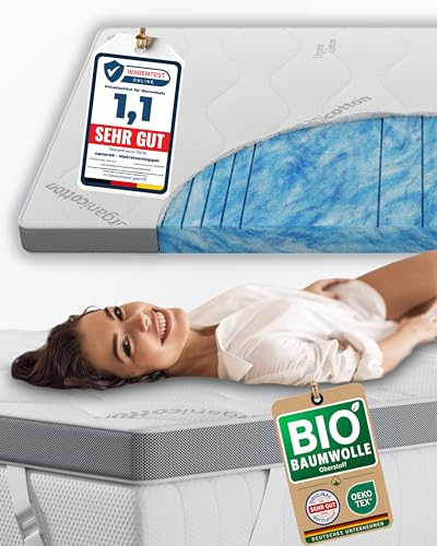 nøvera® Deluxe Gel Topper 80x200 | Hohes RG 50 | Oberstoff aus 100% Bio-Baumwolle | wolkenweicher 7-Zonen Matratzentopper 80x200 | 8cm Matratzenauflage | Luxus Matratzen Topper | Geltopper | Toper